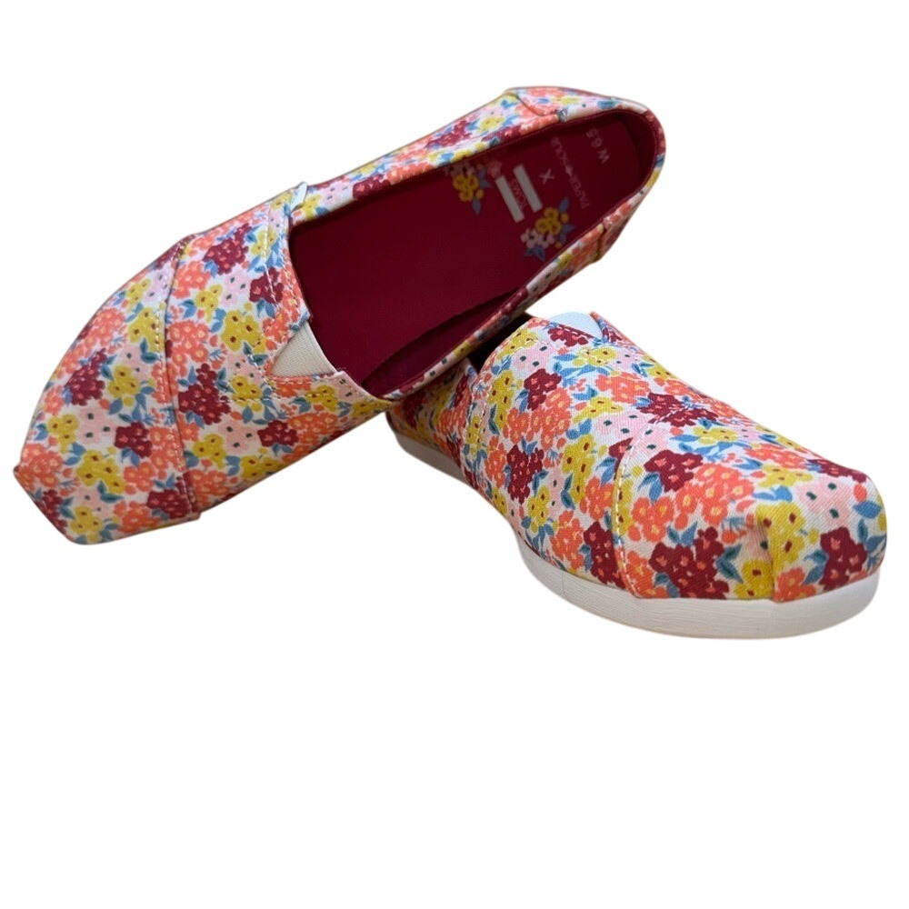 TOMS x Paper Source Floral Canvas Slip-On Alpargata Shoes, Women's 6.5, EUC